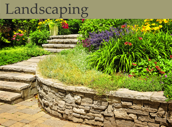 Low stone wall planter and stairs shows off some beautiful plants