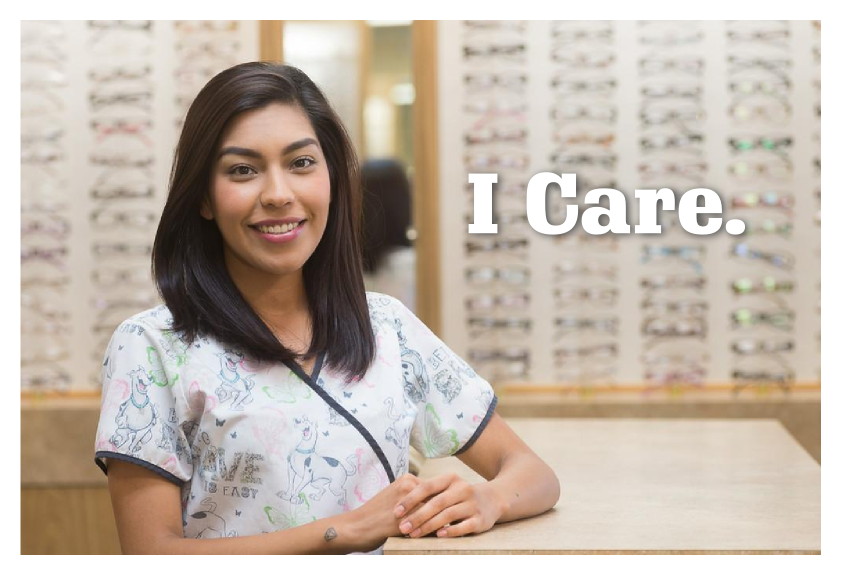 A friendly young woman is ready to help you select your eyeglass frames