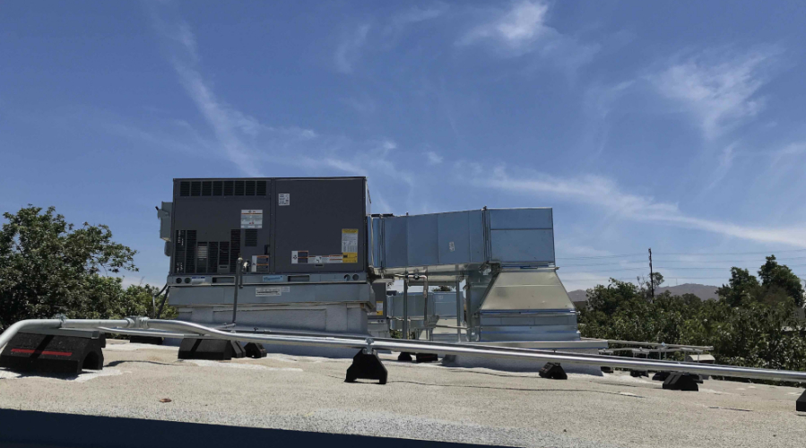 Aerial view of office building with complex ventilation plan