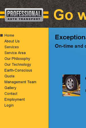 Professional Auto Transport Website Snapshot